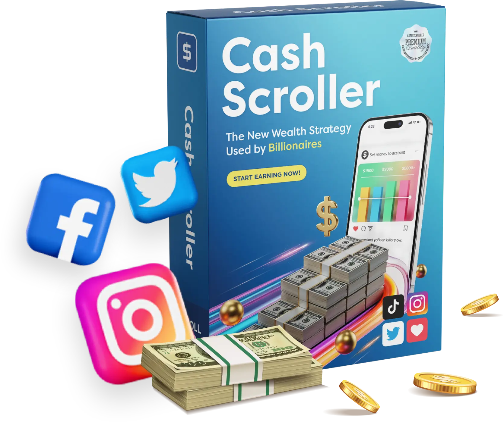 CashScroller dashboard interface showing content automation and analytics